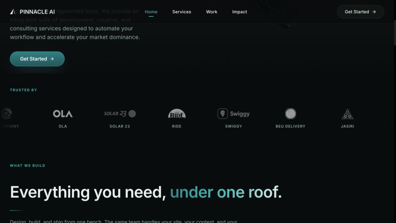 Pinnacle AI website showing client and partner brands